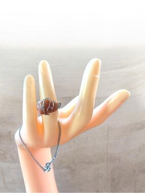 Wire Wrapped Red Carnelian Stone Ring